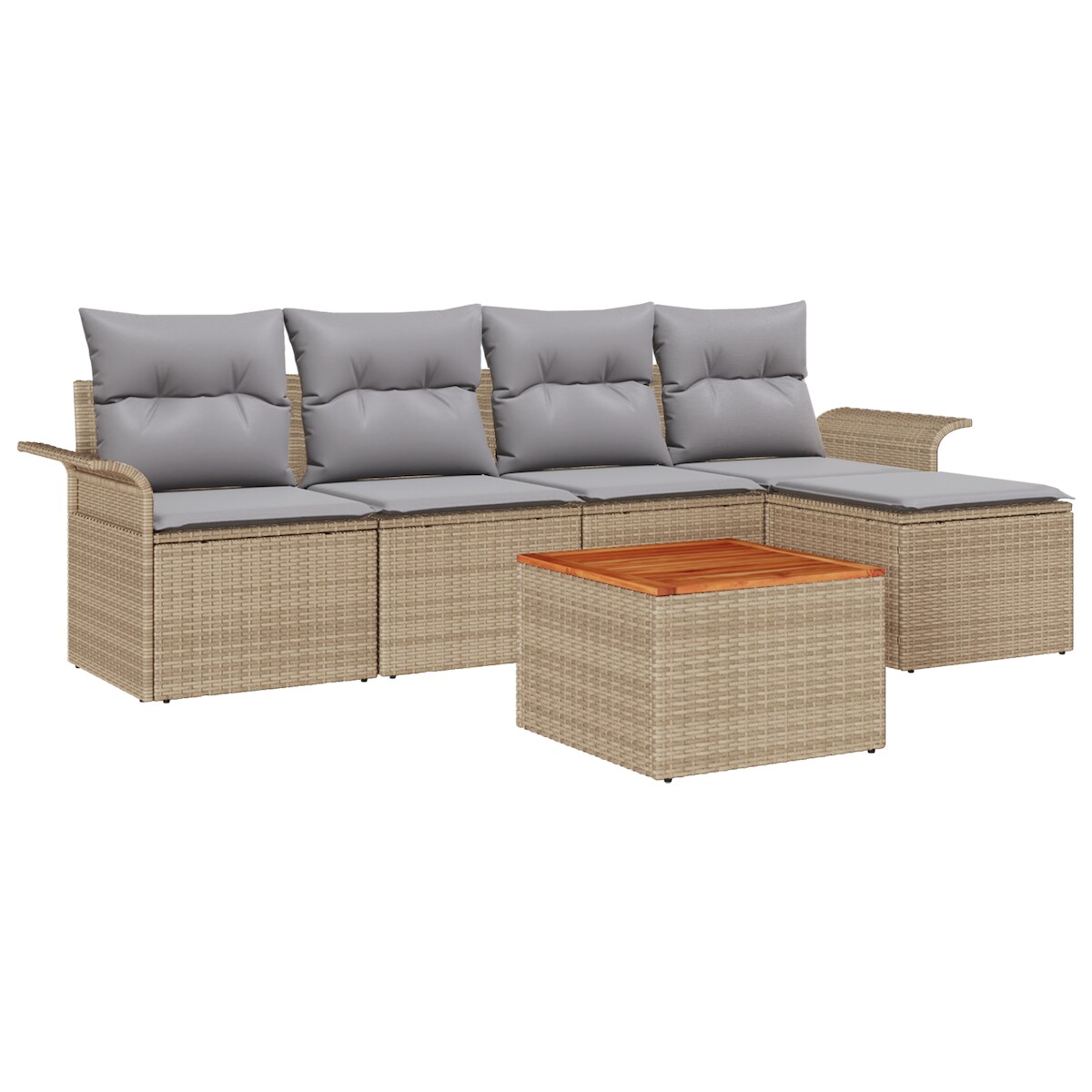 vidaXL 6-teiliges Garten-Sofaset mit Kissen Beige Poly Rattan Akazie Image