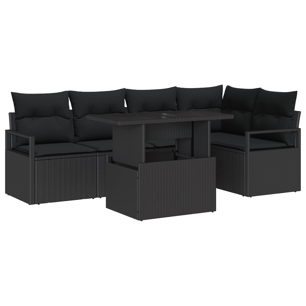 vidaXL 6-teiliges Gartensofa-Set mit Kissen in Schwarz aus Polyrattan Image