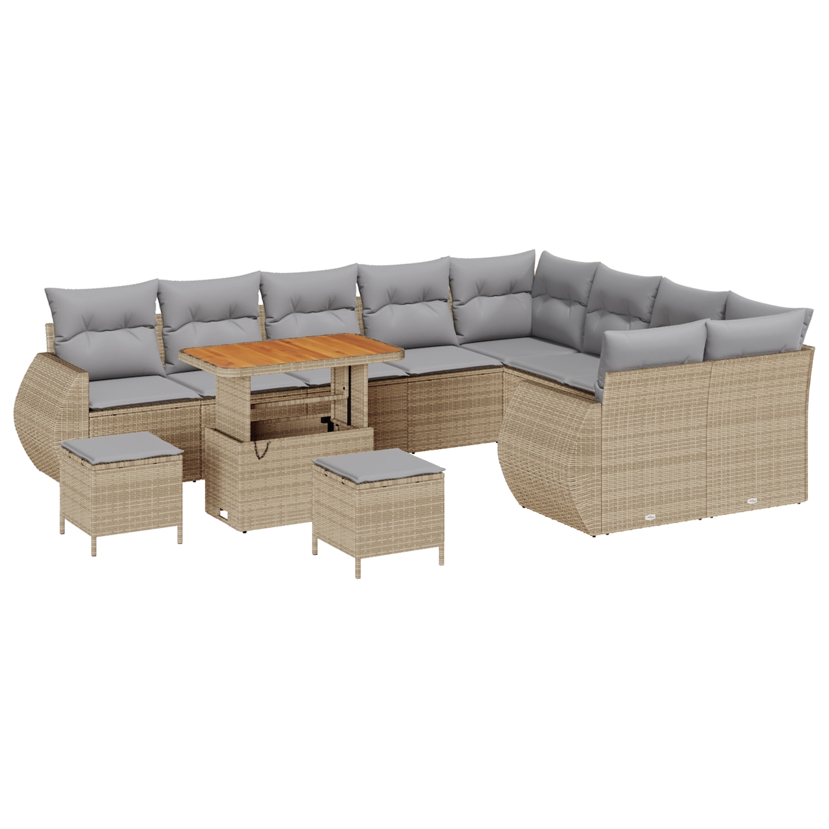 vidaXL 12-teiliges Garten-Sofa-Set mit beigen Kissen aus Poly-Rattan und Akazienholz. Image