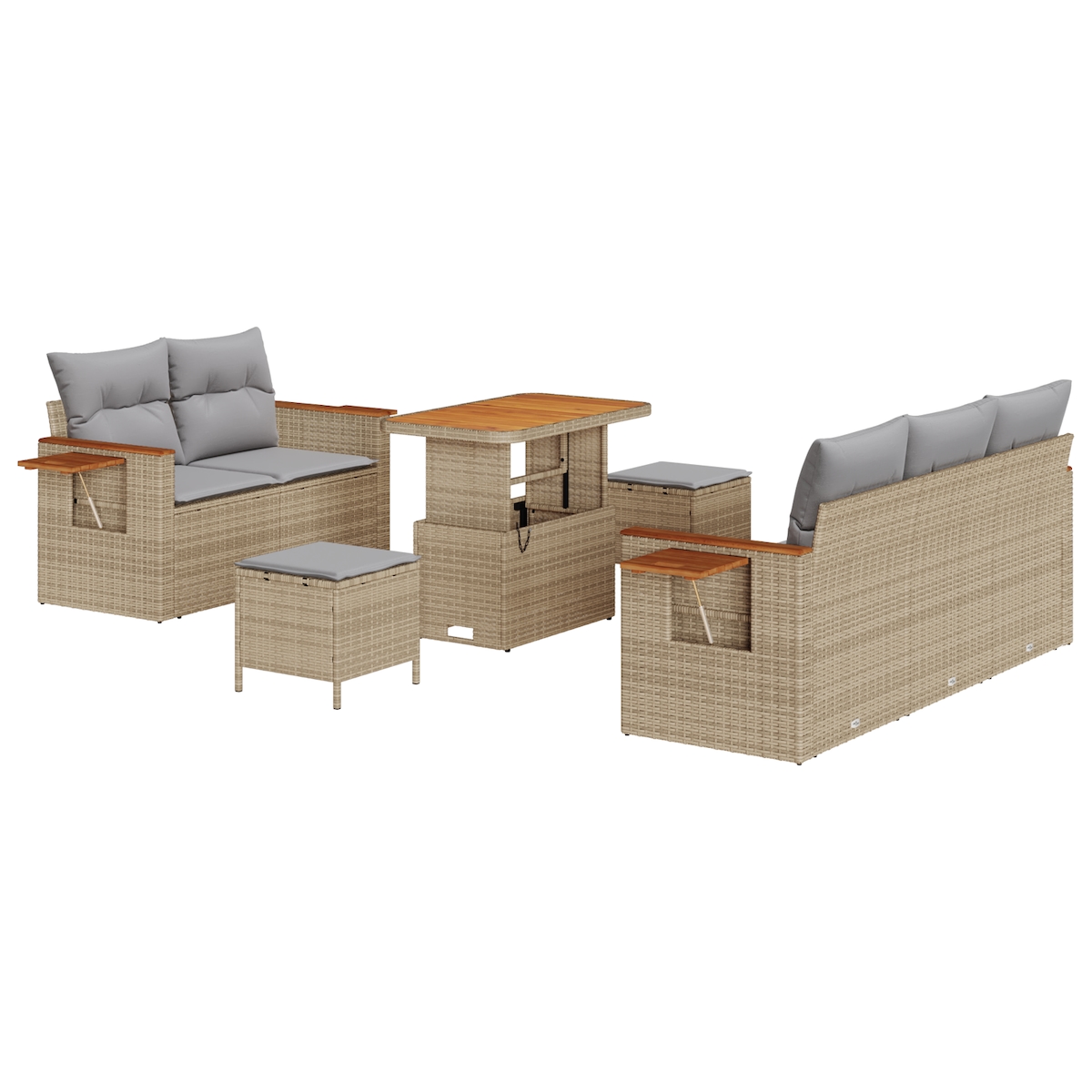 vidaXL 8-teiliges Garten-Sofaset mit Kissen Beige Poly-Rattan Akazie Image