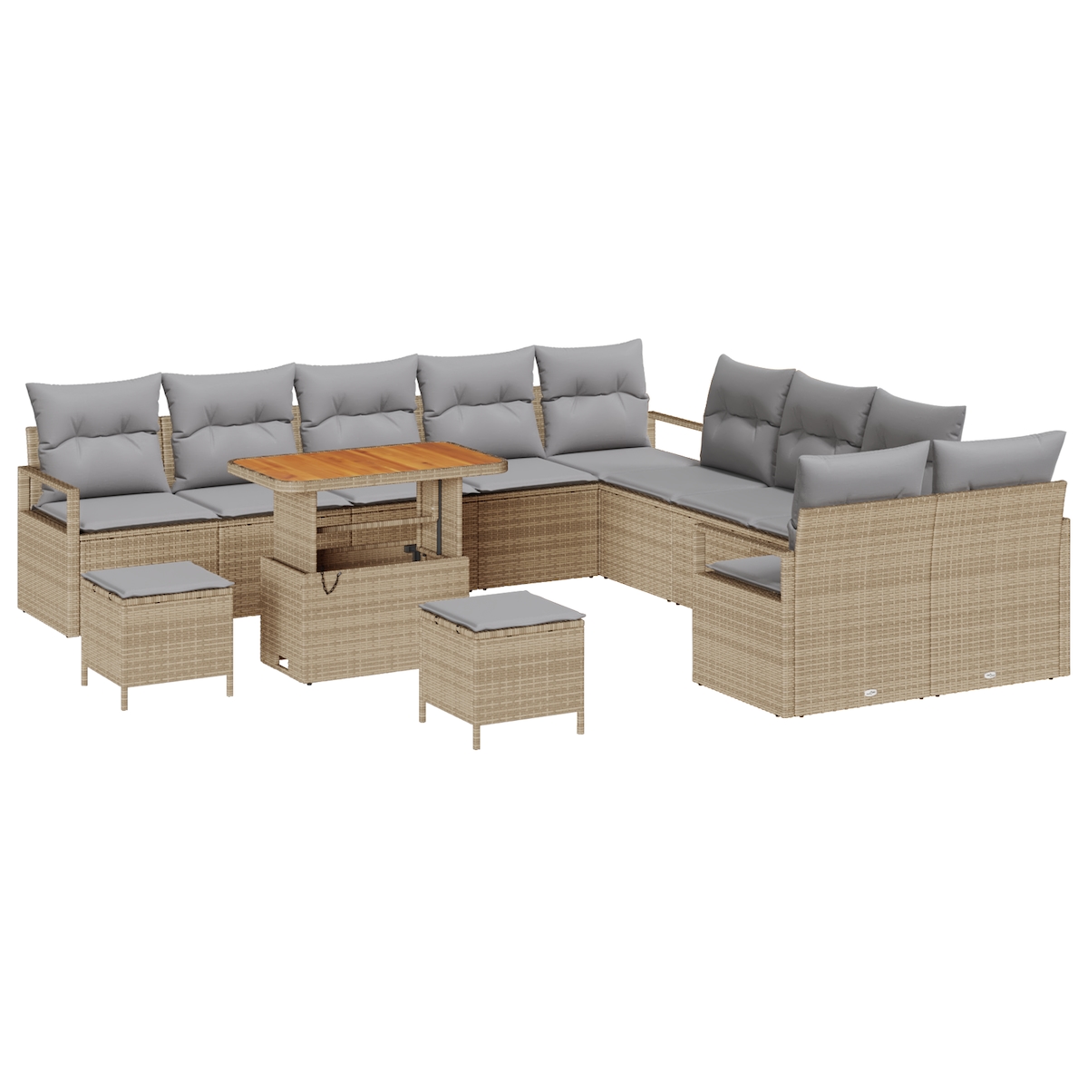 vidaXL 13-teiliges Garten-Sofa-Set mit Kissen Beige Poly-Rattan Akazie Image