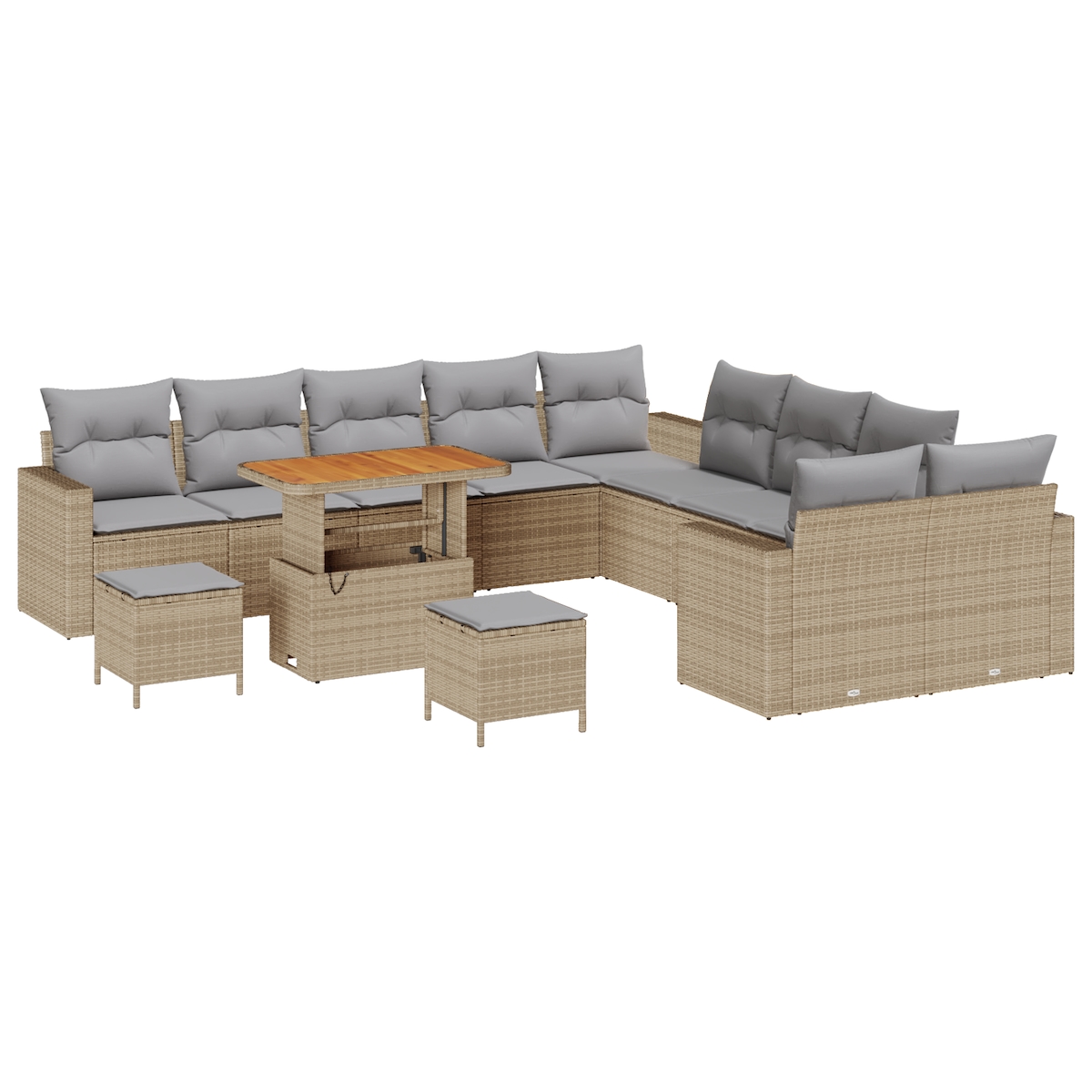 vidaXL 13-teiliges Gartensofa-Set mit Kissen, Beige, Poly-Rattan, Akazie Image