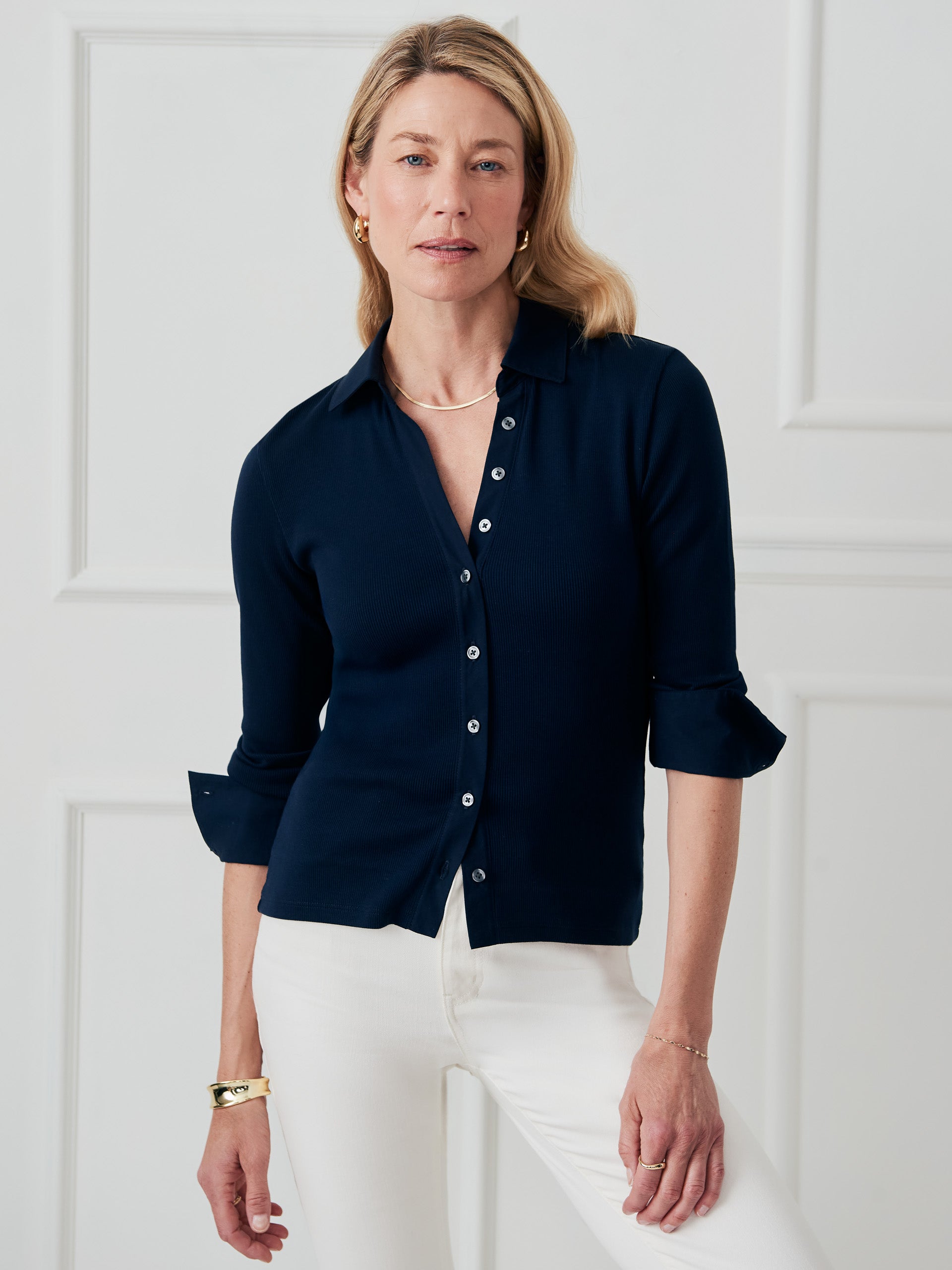 J.McLaughlin Women's Theodora Shirt Navy, Size XS | Cotton/Spandex