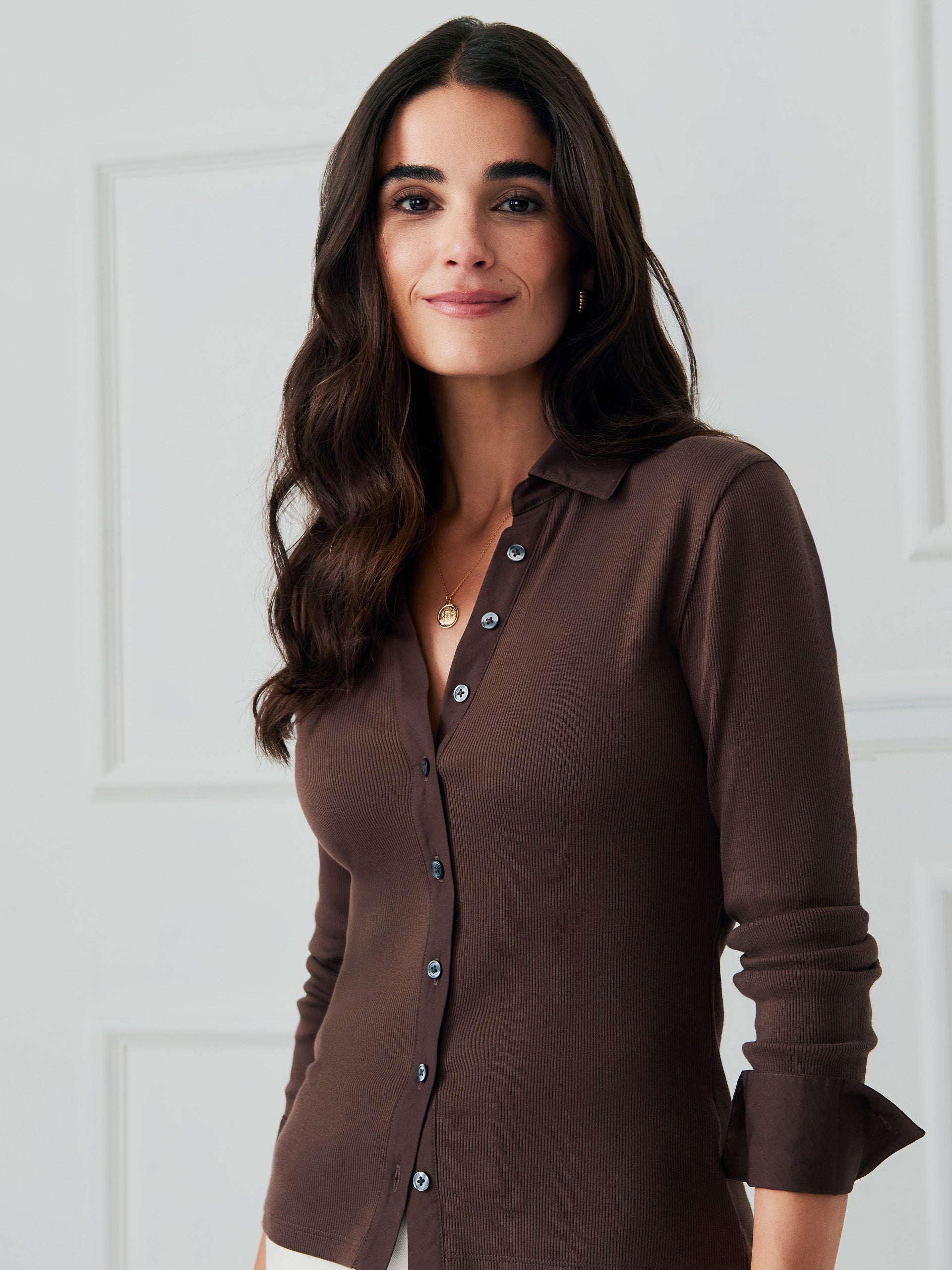 J.McLaughlin Women's Theodora Shirt Brown, Size XS | Cotton/Spandex