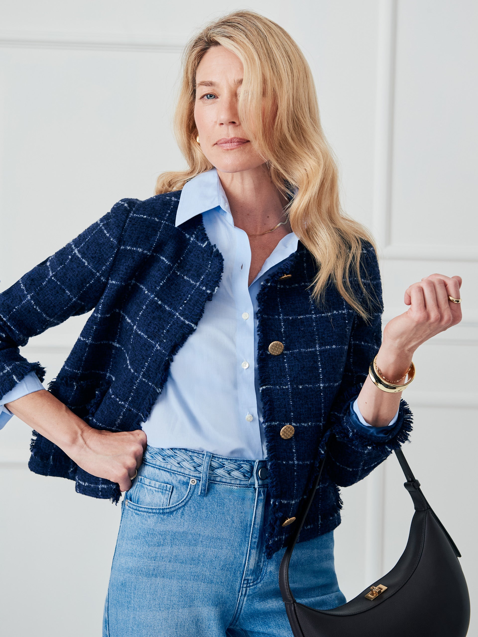 J.McLaughlin Women's Abigail Jacket in Window Pane Navy/White, Size Small | Wool
