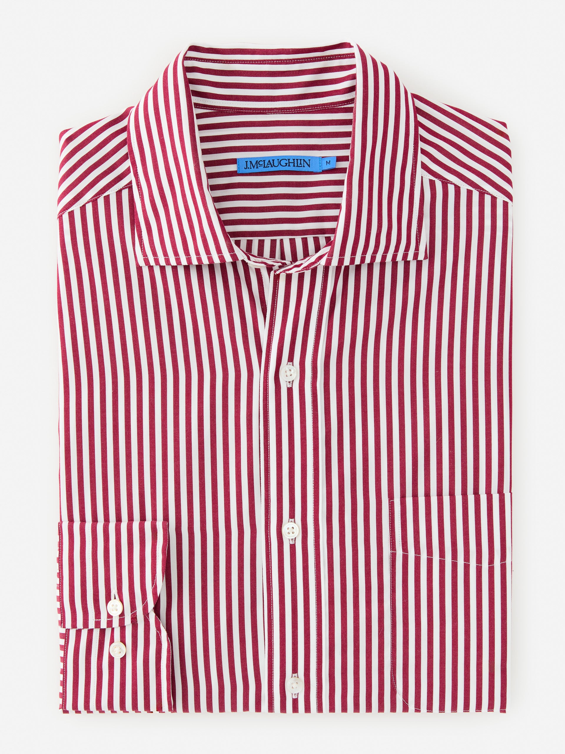 J.McLaughlin Men's Club Classic Fit Shirt in Bengal Stripe Claret/White, Size Small | Cotton