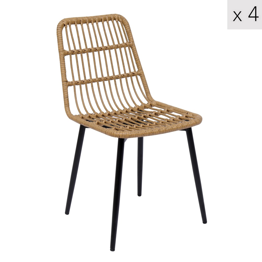 Lot de 4 chaises de salle à manger en rotin