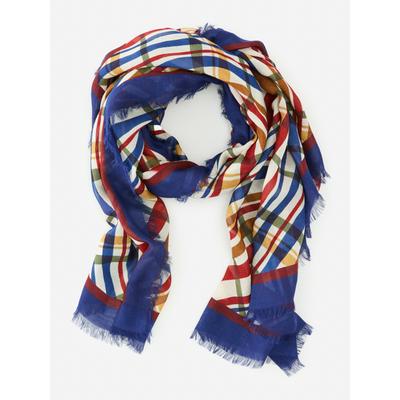 J.McLaughlin Women's Bellini Scarf in Plaid Flourish Border Off White | Wool
