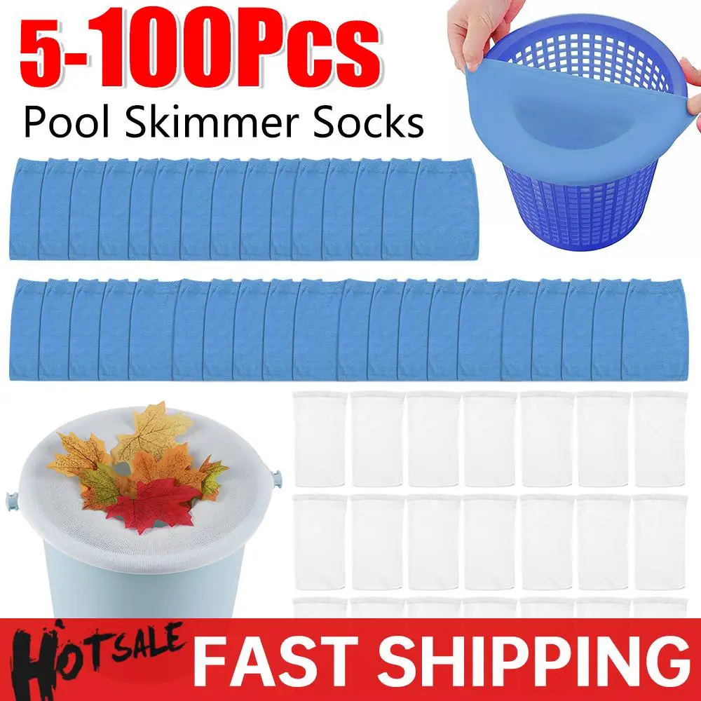 5/10Pack piscine écumoire chaussettes piscine filtre chaussettes panier écumoire élastique Nylon maille piscine filtre débris feuilles stockage chaussettes