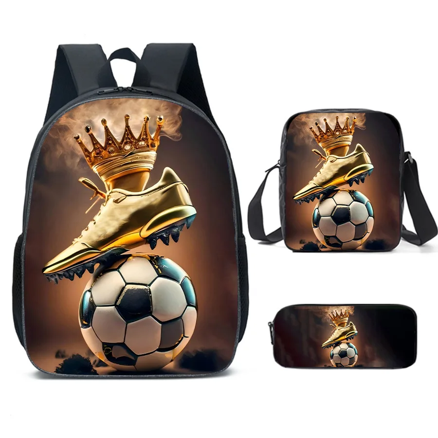 Ensemble de 3 sacs à dos d'école pour enfants de Football, sacs à bandoulière, sacs à crayons pour âgés de 5 à 10 ans, sacs d'école de dessin animé pour garçons et filles