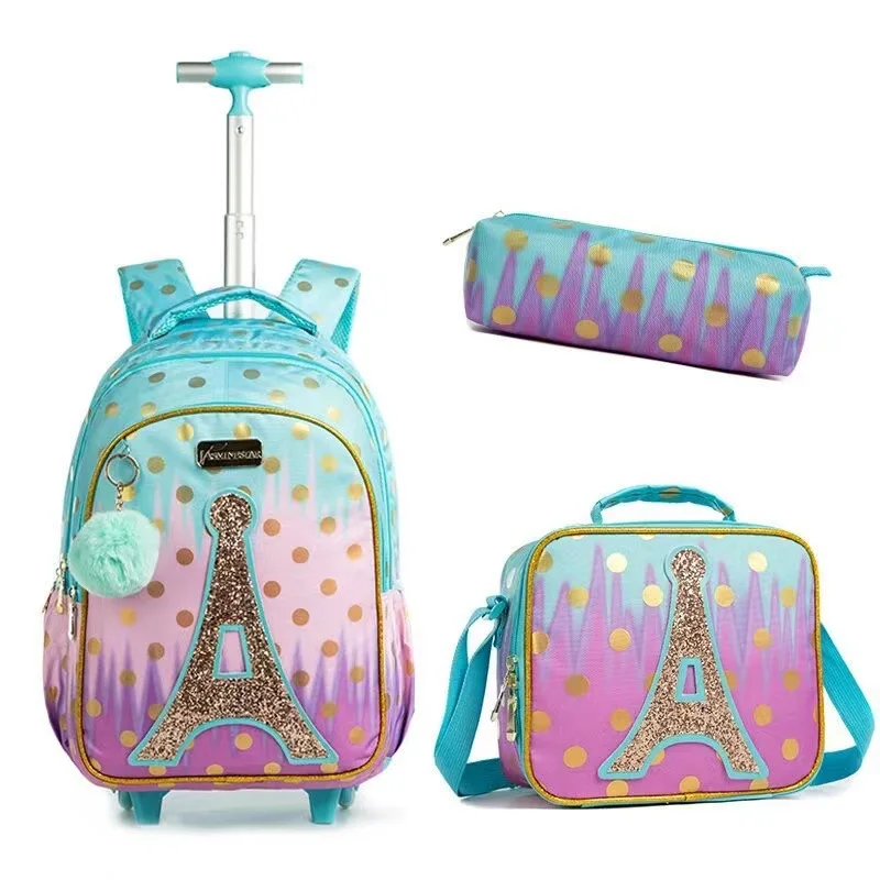 Ensemble de sac à dos d'école pour enfants, sac à dos à roulettes, sac d'école à roulettes pour garçons et filles, sac à dos pour étudiants avec sac à déjeuner