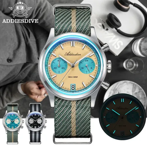 ADDIESDIVE 2025 nouvelle montre pour homme en acier 316L bulle miroir verre BGW9 Super lumineux 100m plongée VK64 Quartz chronographe montre