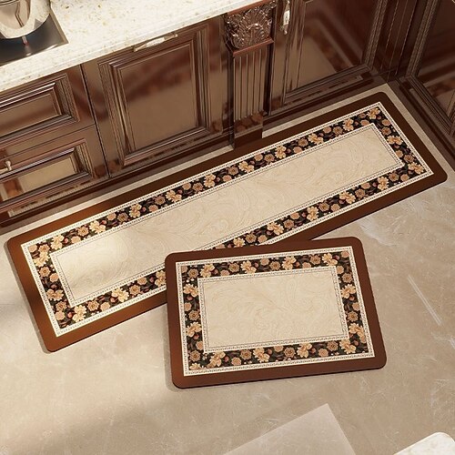Vintage-Muster lange saugfähige Matten - schmutzabweisendes 2-teiliges Set für Badezimmer, Wohnzimmer, Küche, pflegeleichte Wohnteppiche Image