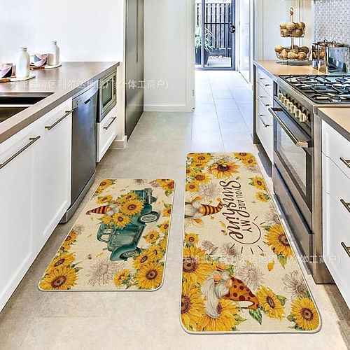 Lange Küchenmatte der Sonnenblumen-Serie – rutschfester, schmutzabweisender und saugfähiger Teppich für den Eingangsbereich Heimgebrauch Image