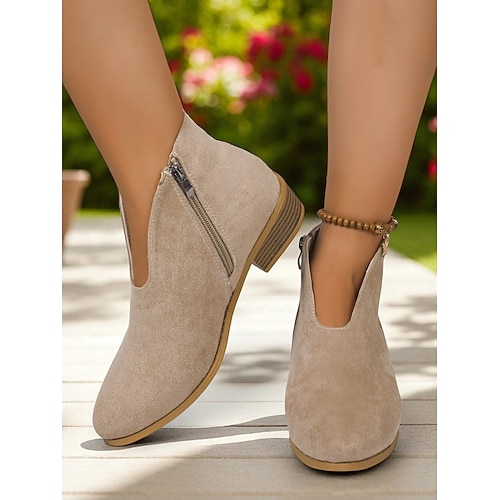 Rote Damenstiefeletten aus Wildlederimitat mit seitlichem Reißverschluss – lässiger und eleganter Stil für Gartenpartys, Spaziergänge im Park und den Alltag Image