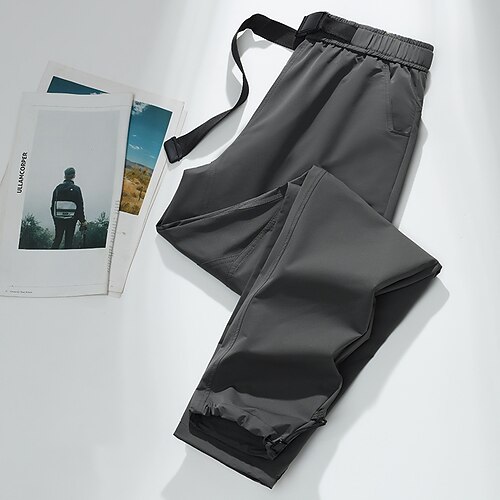 Herren Cargohosen Wanderhosen Regenhose zum Wandern Sommer Außen Normale Passform Schnelltrocknend Kühlend Atmungsaktiv Unterteile Tasche Elastischer Bund Dunkelgrau Schwarz Camping / Wandern Laufen Image