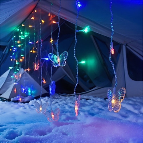 1 Stück Weihnachtslicht LED Schmetterling/Eiskegel/Pentagramm/Weihnachtsbaum/Schneeflockenvorhang Eiszapfen Lichterkette Girlande Outdoor für Zuhause Silvester Party Dekoration Image