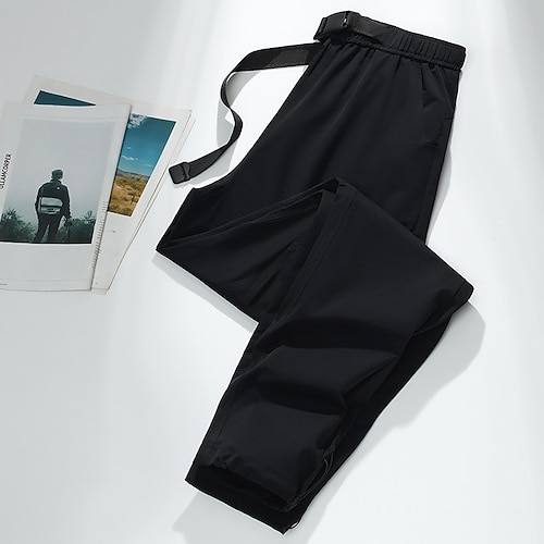 Herren Cargohosen Wanderhosen Regenhose zum Wandern Sommer Außen Normale Passform Schnelltrocknend Kühlend Atmungsaktiv Unterteile Tasche Elastischer Bund Dunkelgrau Schwarz Camping / Wandern Laufen Image