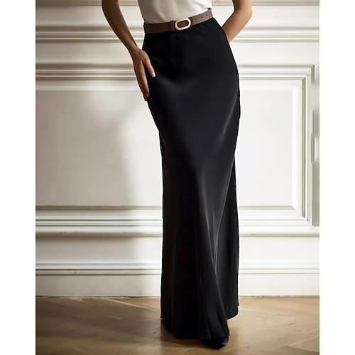 Damen Rock Figurbetont Mode Maxi Mittlere Hüfthöhe Röcke Einfach Mikroelastisch Party Straße Schwarz Weiß Khaki Hellgrau Herbst Polyester
