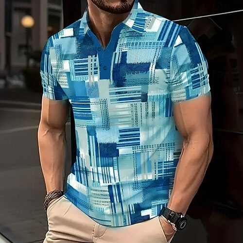 Herren Farbblock Polo Kurzarm Polo-Shirts Hemden mit Kragen Lässig Athleisure Knöpfe Sommer Blau Marineblau Purpur