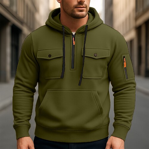 Herren Kapuzensweatshirt Vollreißverschluss-Kapuzensweatshirt Taktischer Kapuzensweatshirt Schwarz Armeegrün Rote Blau Khaki Mit Kapuze Einfach Reißverschluss Sport Outdoor Lässig Täglich Image