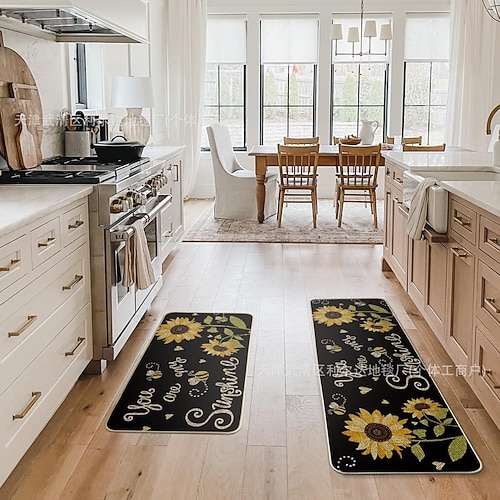 Lange Küchenmatte der Sonnenblumen-Serie – rutschfester, schmutzabweisender und saugfähiger Teppich für den Eingangsbereich Heimgebrauch Image