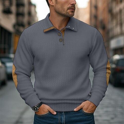 Herren Sweatshirt Pullover Kapuzenpullover mit Knöpfen Schwarz Weiß Blau Khaki Grau Revers Einfach Patchwork Sport Outdoor Lässig Täglich Streetwear Cool Sportbekleidung Frühling Herbst Bekleidung