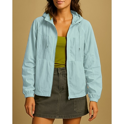 Damen Windjacke Softshelljacke Wanderjacke Außen Schnelltrocknend Leicht Atmungsaktiv Wanderoutfits Wanderbekleidung Sommer Frühling Jacke Klettern Camping / Wandern / Höhlenforschung Laufen Einfarbig Image