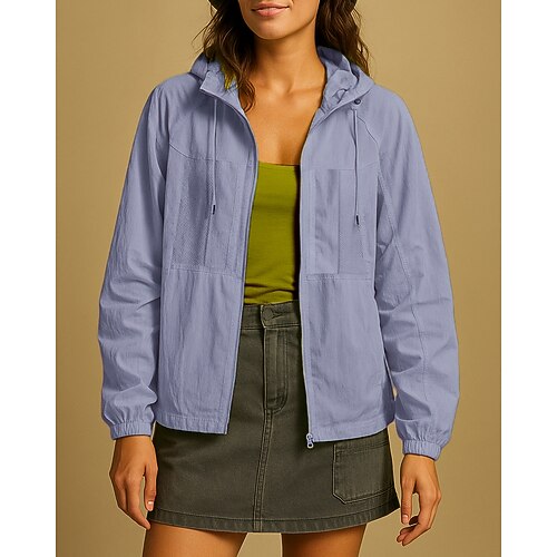 Damen Windjacke Softshelljacke Wanderjacke Außen Schnelltrocknend Leicht Atmungsaktiv Wanderoutfits Wanderbekleidung Sommer Frühling Jacke Klettern Camping / Wandern / Höhlenforschung Laufen Einfarbig Image