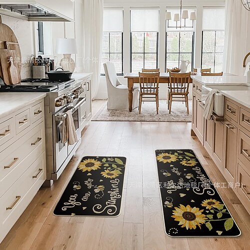 Lange Küchenmatte der Sonnenblumen-Serie – rutschfester, schmutzabweisender und saugfähiger Teppich für den Eingangsbereich Heimgebrauch Image