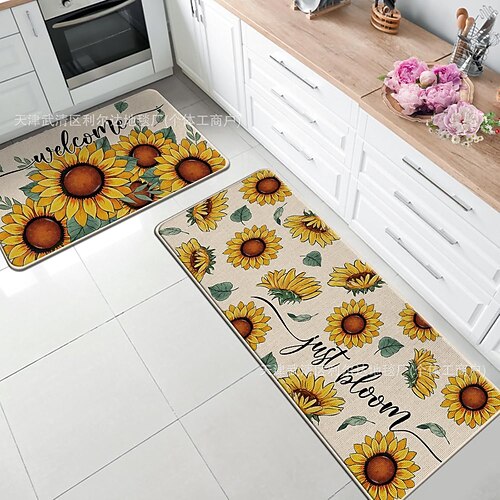 Lange Küchenmatte der Sonnenblumen-Serie – rutschfester, schmutzabweisender und saugfähiger Teppich für den Eingangsbereich Heimgebrauch Image