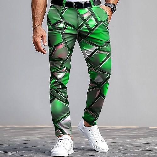 Herren Anzughose Hose Slim Fit Hose mit Taschen Geometrisch Farbblock Volle Länge Outdoor Lässig Rote Blau Mikroelastisch Image