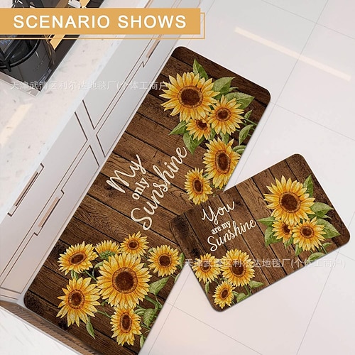 Lange Küchenmatte der Sonnenblumen-Serie – rutschfester, schmutzabweisender und saugfähiger Teppich für den Eingangsbereich Heimgebrauch Image