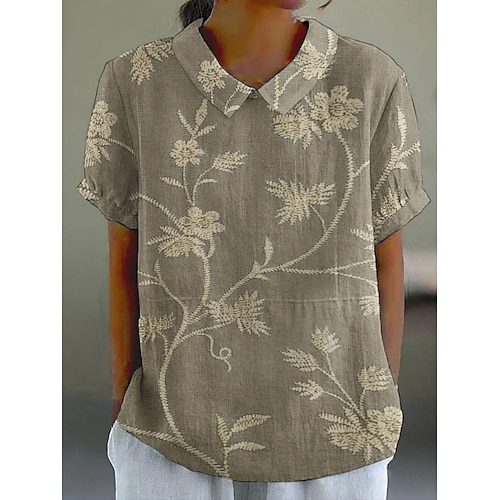 Damen Hemd Kunstbaumwollleinen Knöpfe Druck Blumen Täglich Lässig Kurzarm Hemdkragen Normale Oberteile Täglich Ferien Blau Rosa Grün Khaki Grau Sommer Frühling Image