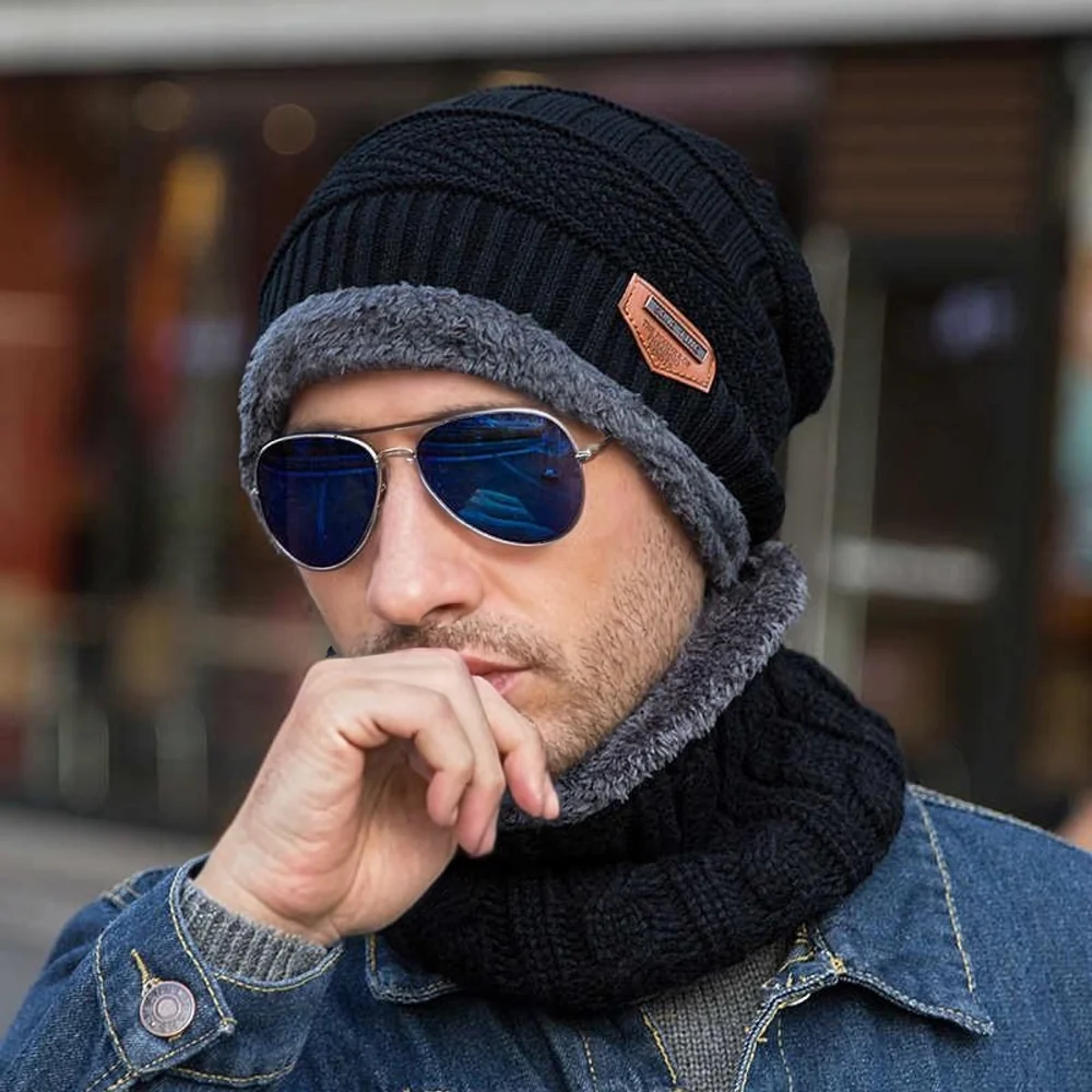 Unisex klassische verdickte warme Strickanzug-Set gefütterte Wintermütze weiche Stretch-Wintermützen für Männer und Frauen Freizeit-Beanie-Mütze Image