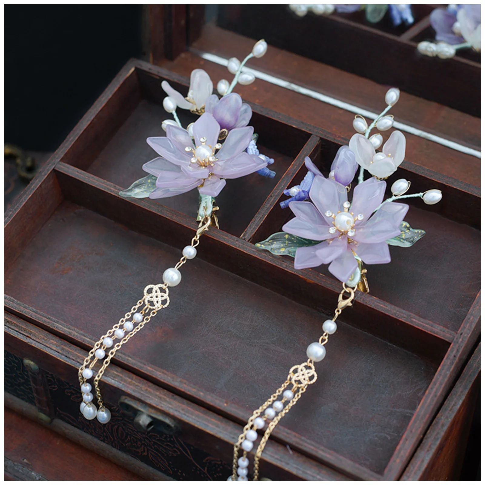 Vintage chinesischen Stil Haarspangen elegante lila Blumen Quaste Haarspange für Frauen handgemachte Hanfu Haarschmuck Haarnadel 2 Stück