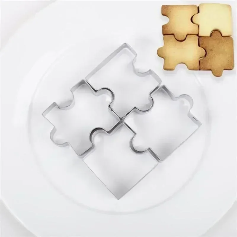 4 stücke 3D Cookie Puzzle Form Edelstahl Cookie Cutter DIY Keks Dessert Backformen Kuchen Fondant Form Werkzeug Hochzeit Dekorieren Image