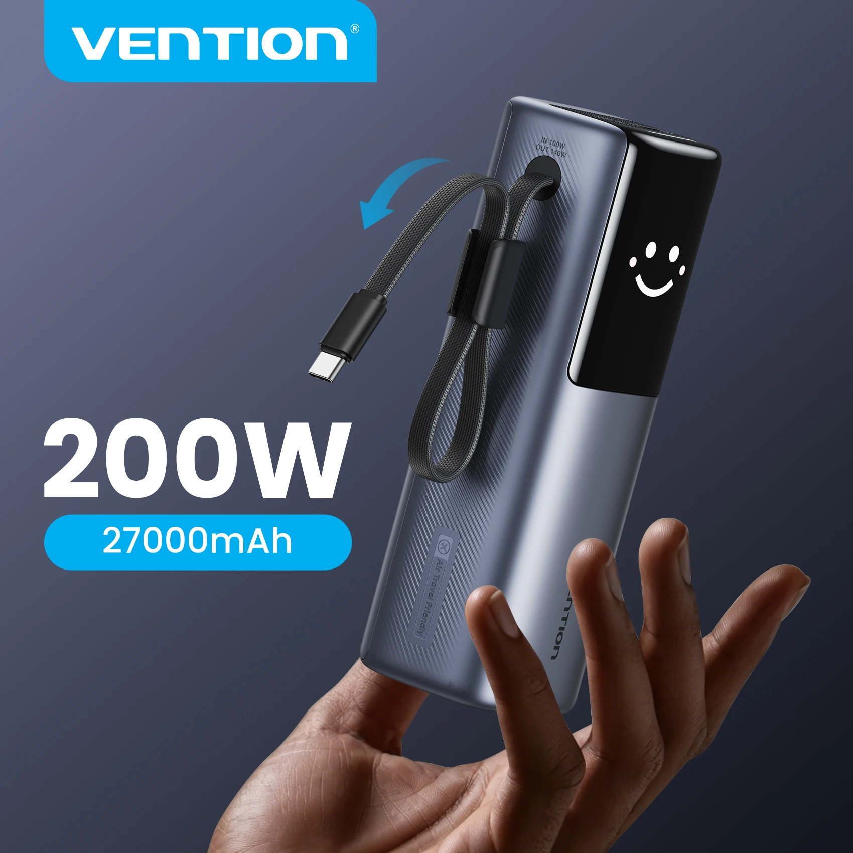 Vention 200W Powerbank 27000mAh PD 3.1 140W Max Tragbare Powerbank für Laptop PD Schnellladung für iPhone 17 16 Samsung S25 S24 Image