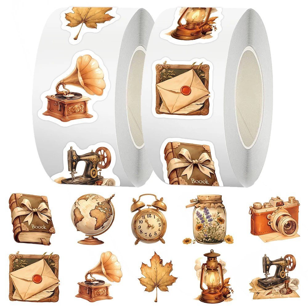 500 Stück/Rolle Retro Cartoon Siegelaufkleber Kreativität DIY PVC Laptop Aufkleber Vintage Ästhetische Dekoration Stiker Belohnung Geschenk Spielzeug Image