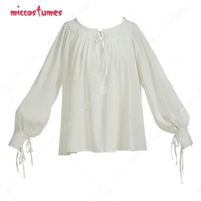 Miccostumes Damen Mittelalter Renaissance Vintage Weiß Schnürung Langarm Damen Bluse Halloween Cosplay Kostüm Image