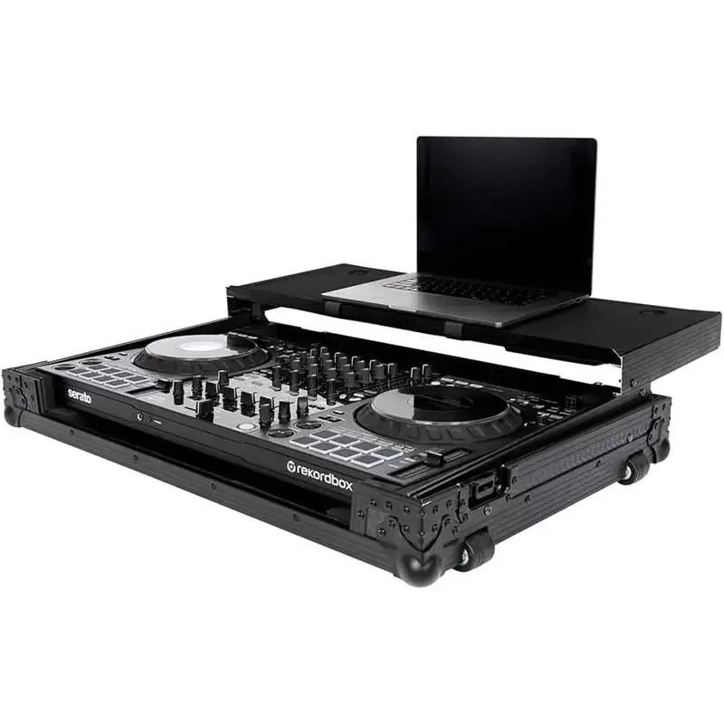 Schwarze DJ Flight Case DDJ-FLX10 mit Laptop-Plattform und Rollen Flight Case Image
