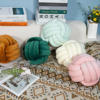 Nordic bleiben Gestreiften Kissen Plüsch Kissen Wurf Knoten Wurf Kissen Kissen Sofa Kissen Wohnzimmer Runde Ball Kissen Image