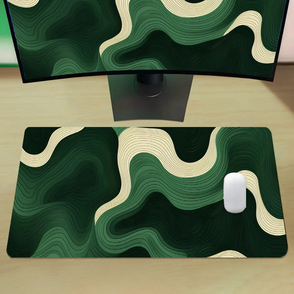 Art Wavy Gradient Green Abstract Mauspad, großes Schreibtischpad, Naturkautschuk-Mauspad, rutschfeste Büro-Schreibtischunterlage, perfektes Geschenk für Jugendliche Image