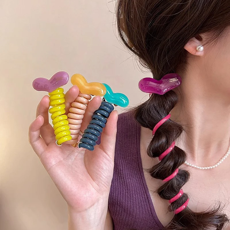 Mode Pferdeschwanz Elastische Haarbänder Herz Haar Seil Für Frauen Telefon Draht Haar Krawatten Scrunchies Haarbänder Mädchen Zubehör Image