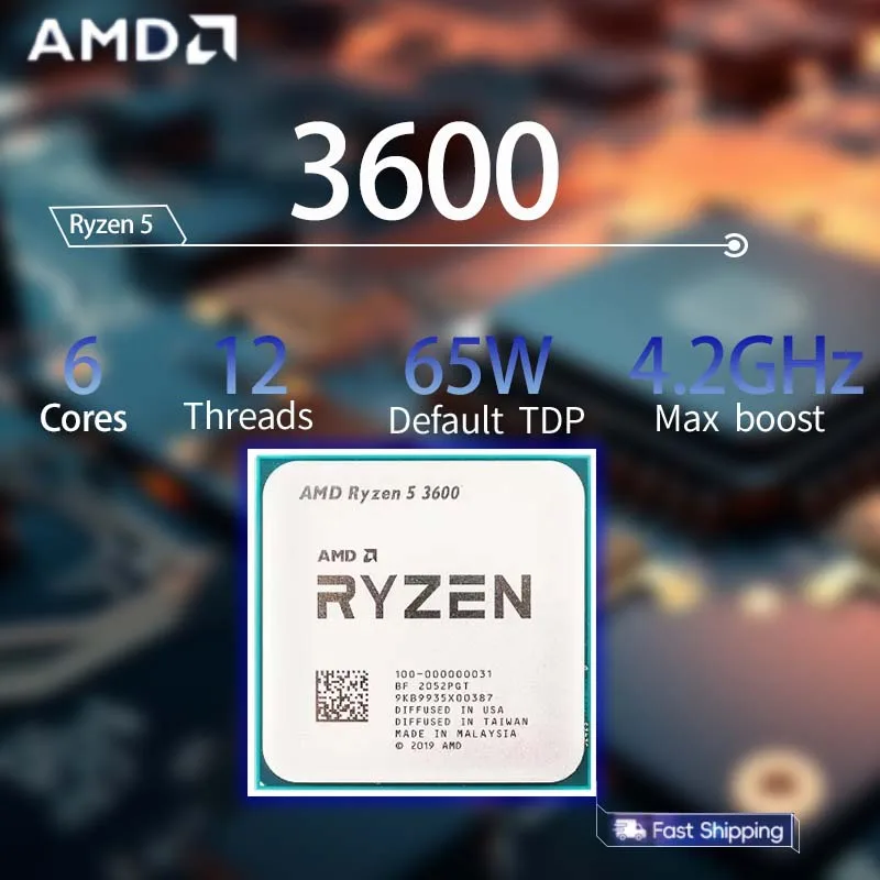 AMD Ryzen 5 R5 3600 3,6 GHz – 4,2 GHz 6 Kerne 12 Threads CPU-Prozessor LGA AM4-Prozessor 65 W L3 = 32 M CPU Image
