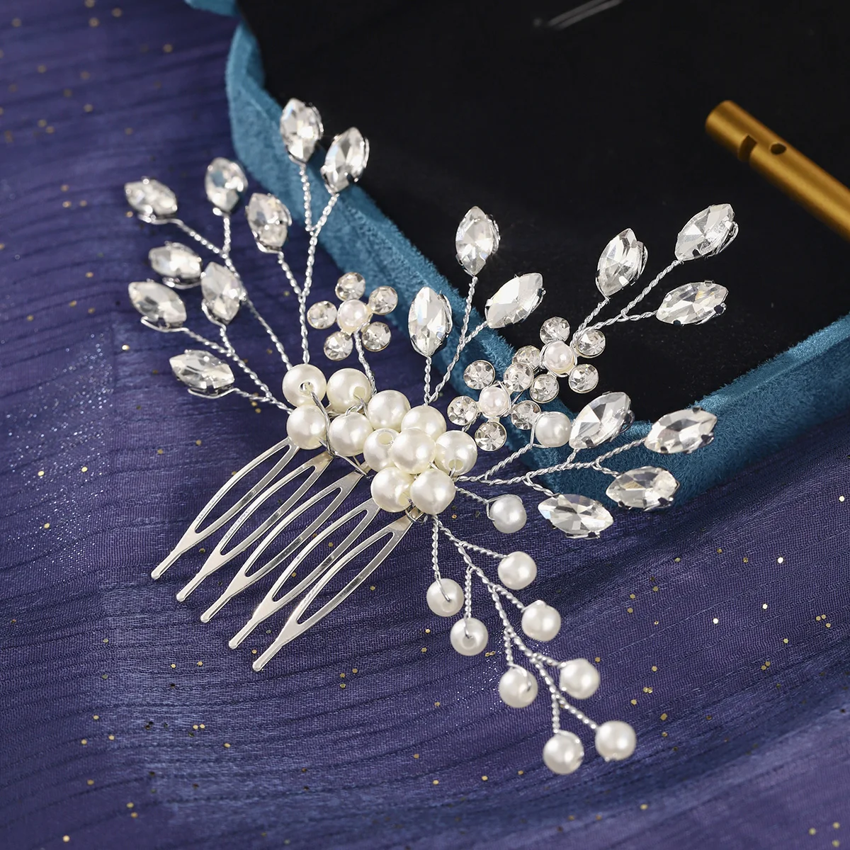 Eleganter koreanischer Perlen-Haarkamm, zarte Kristallperlen, handgefertigte Haarspangen, Braut-Kopfschmuck, Haarschmuck, Haarnadeln für Frauen Image