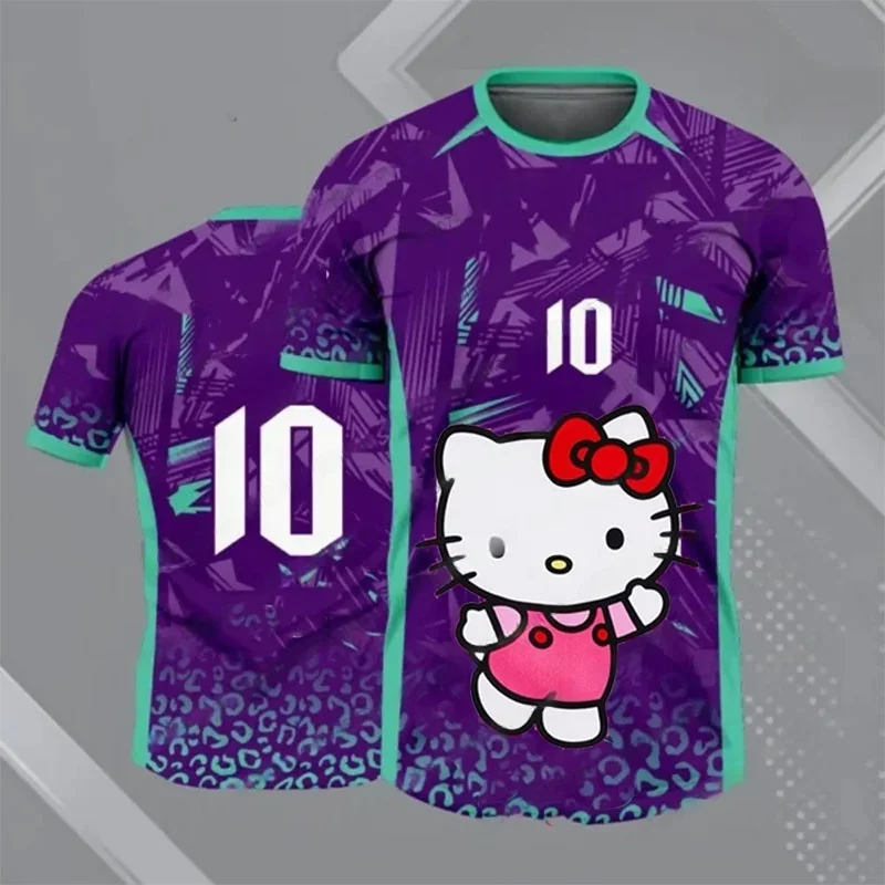 Special Edition Sanrio Hello Kitty No.10 Fußballtrikot 3D O-Ausschnitt Atmungsaktives Sport-T-Shirt Männer Frauen Trainings-T-Shirt Streetwear-Top