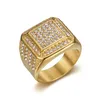 Hip Hop vereist bling quadratischen Ring männlich Großhandel Gold Farbe Edelstahl große Rapper Ringe für Männer Mode Party Schmuck Geschenk