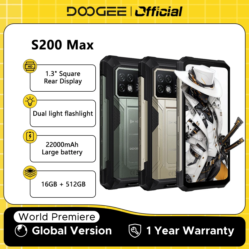 Weltpremiere DOOGEE S200 Max Robustes Telefon 16 GB 512 GB 22000 mAh Akku 66 W 1,32 Zoll Rückanzeige 6,72 Zoll 120 Hz Abmessung 7050 NFC Image