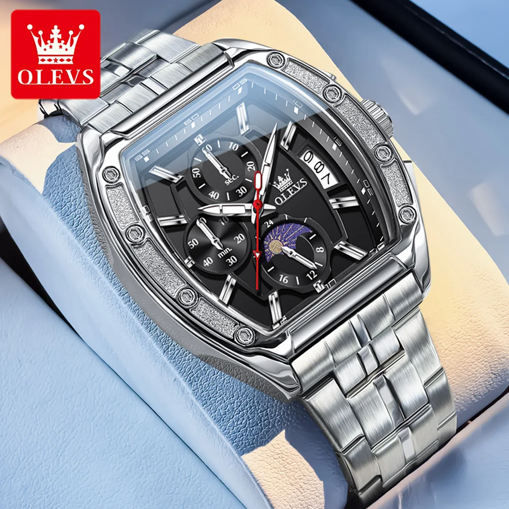 OLEVS 3661 Männer Uhr Luxus Marke Tonneau Quarzuhr Top Original Automatische Datum Wasserdicht Mond Phase Uhr Männer Sport Uhr Image